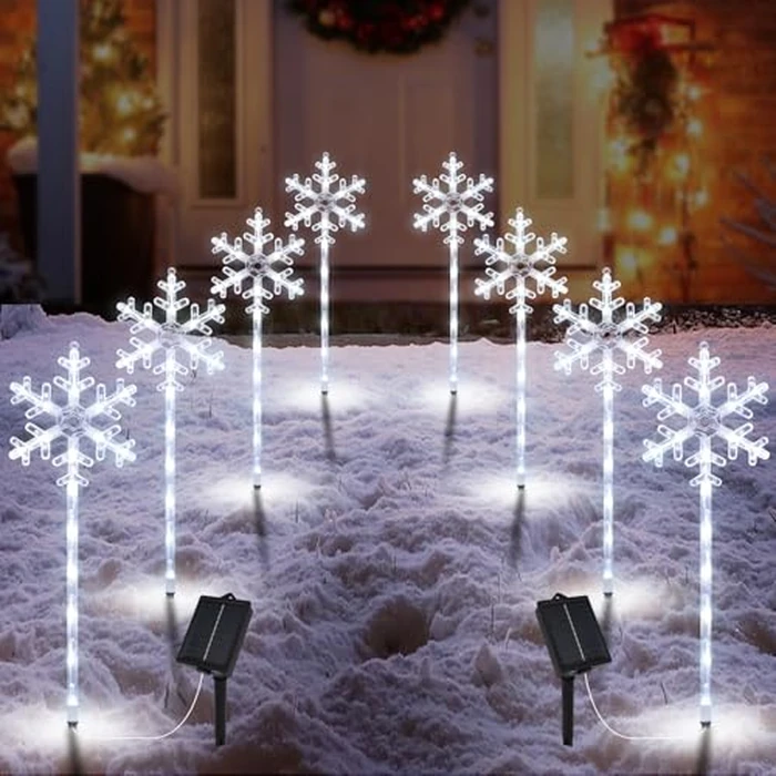 Solar Christmas Pathway Lights Outdoor Decorations, Solar Powered Snowflake Lights, Waterproof Xms Garden Stake Lights Outdoor Christmas Decorations for Patio Yard Porch Lawn, 8 Pack(White) by SPRKLINLIN - Image 1