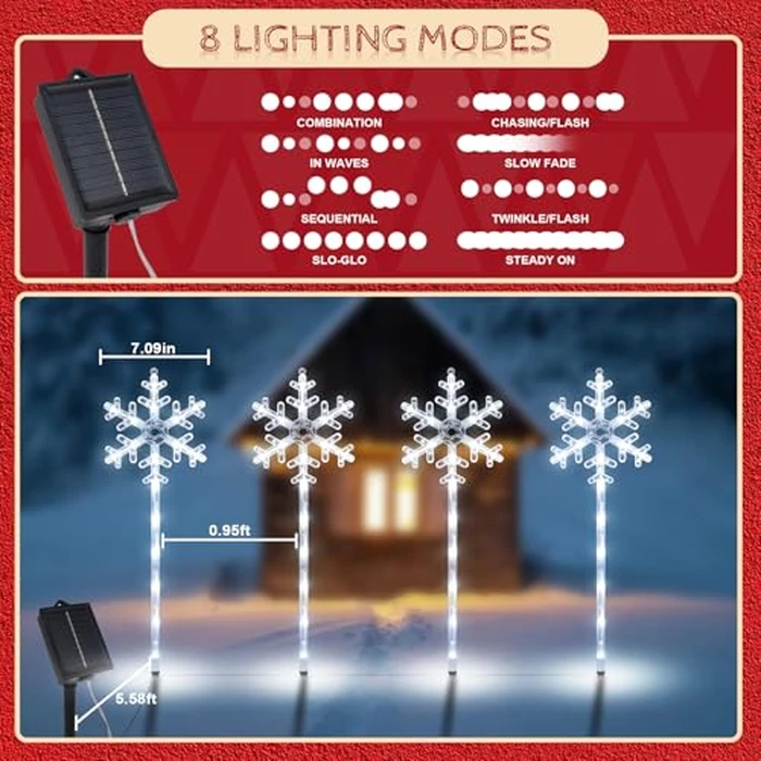 Solar Christmas Pathway Lights Outdoor Decorations, Solar Powered Snowflake Lights, Waterproof Xms Garden Stake Lights Outdoor Christmas Decorations for Patio Yard Porch Lawn, 8 Pack(White) by SPRKLINLIN - Image 4