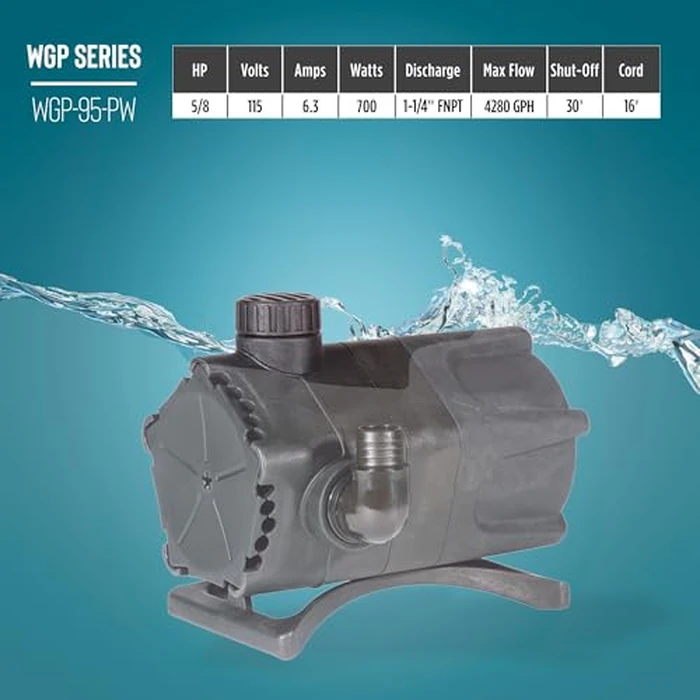 Little Giant WGP-95-PW 115 Volt, 4280 GPH Dual Discharge Direct Drive Submersible Waterfall and Pond Pump, Black, 566407 by Little Giant - Image 7