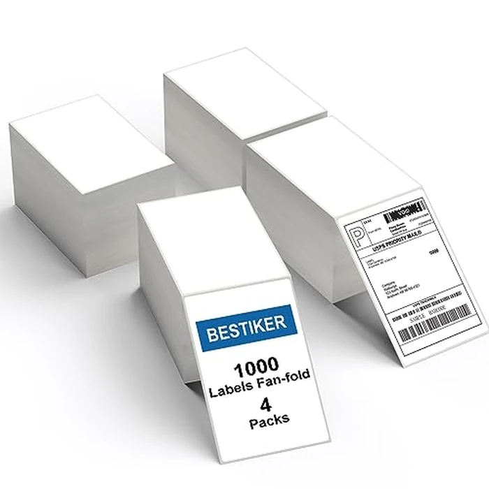 BESTIKER 4"x6" Thermal Shipping Labels for Thermal Printer, 4"x6" Thermal Paper Fanfold, Pack of 1000 Labels - Total 4000 Labels by BESTIKER - Used - Like New condition - CA$56.06