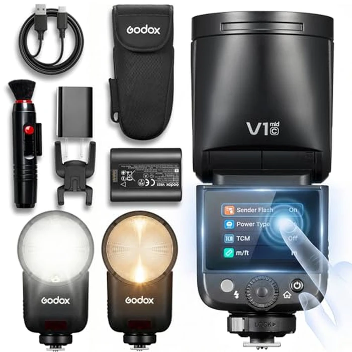 Godox V1 MID C Flash for Canon, 55W Round Head Speedlite Touchscreen, Upgrade 24mm, 650+Full Power Pops, 1.7s Recycle, TTL/HSS 1/8000s V1MID Lightweight Travel Flash for EOS R5 R6II R8 R50 Fits AK-R1 by GODOX - Used - Very Good condition - US$168.35