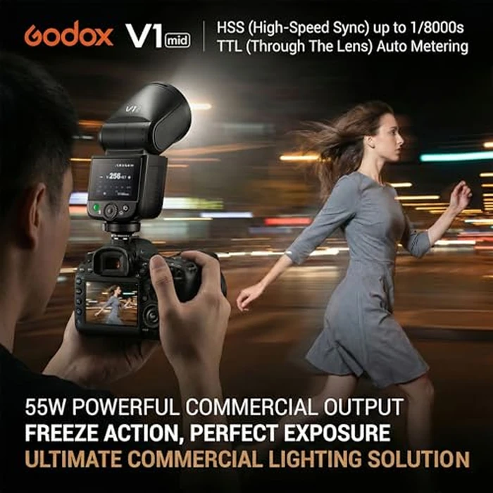 Godox V1 MID C Flash for Canon, 55W Round Head Speedlite Touchscreen, Upgrade 24mm, 650+Full Power Pops, 1.7s Recycle, TTL/HSS 1/8000s V1MID Lightweight Travel Flash for EOS R5 R6II R8 R50 Fits AK-R1 by GODOX - Image 5