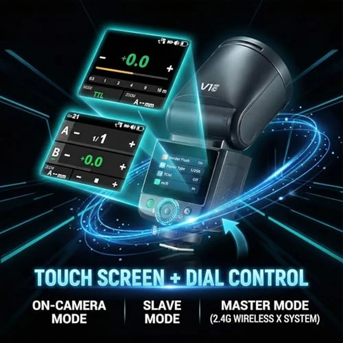 Godox V1 MID C Flash for Canon, 55W Round Head Speedlite Touchscreen, Upgrade 24mm, 650+Full Power Pops, 1.7s Recycle, TTL/HSS 1/8000s V1MID Lightweight Travel Flash for EOS R5 R6II R8 R50 Fits AK-R1 by GODOX - Image 6