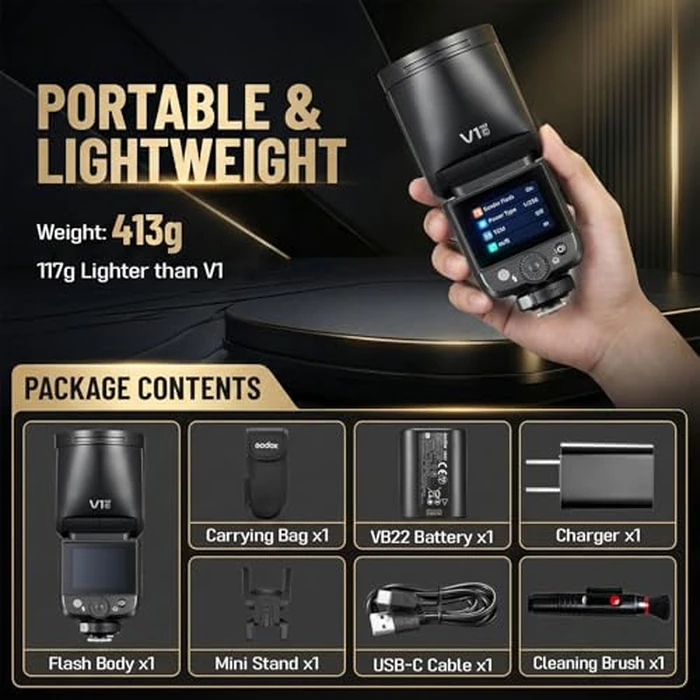 Godox V1 MID C Flash for Canon, 55W Round Head Speedlite Touchscreen, Upgrade 24mm, 650+Full Power Pops, 1.7s Recycle, TTL/HSS 1/8000s V1MID Lightweight Travel Flash for EOS R5 R6II R8 R50 Fits AK-R1 by GODOX - Image 8