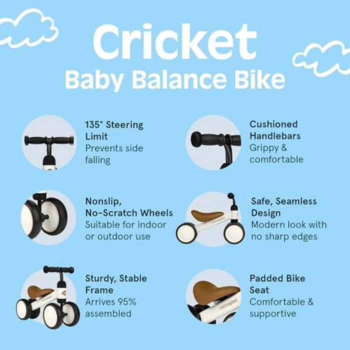 Retrospec Cricket Baby Walker Balance Bike with 4 Wheels for Ages 12-24 Months - Toddler Bicycle Toy for 1 Year Old’s - Ride On Toys for Boys & Girls by Retrospec - Image 3