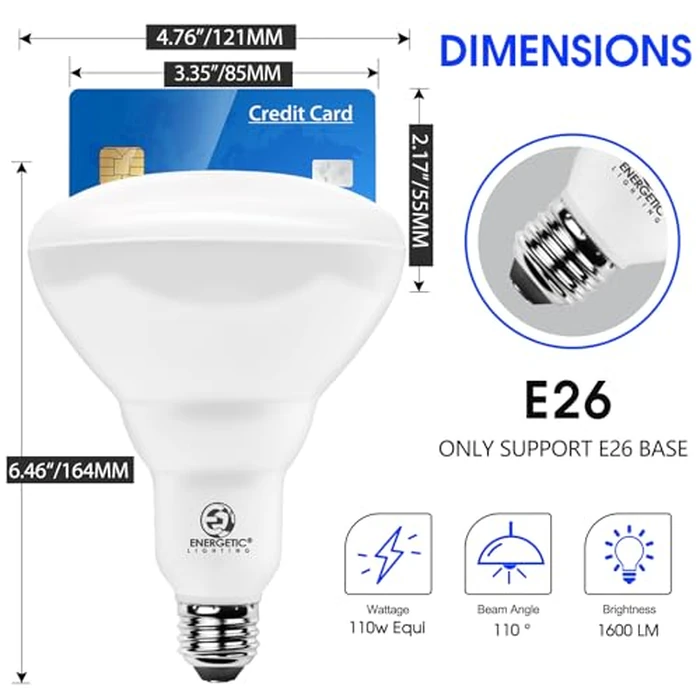 Energetic BR40 LED Light Bulbs,Indoor Flood Light,Dimmable,3000K Warm White,110W Equivalent,1600LM,E26 Base,Recessed Can Lights,High Lumen,Flicker Free,UL Listed,4 Pack by E ENERGETIC LIGHTING - Image 2