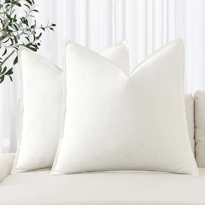 MIULEE Decorative Linen Euro Sham Pillow Covers 26x26 Cream White Boho Farmhouse Neutral Couch Throw Pillows for Bed Pack of 2 Accent Modern Pillowcase Sofa Livingroom Home Decor by MIULEE - Used - Like New condition