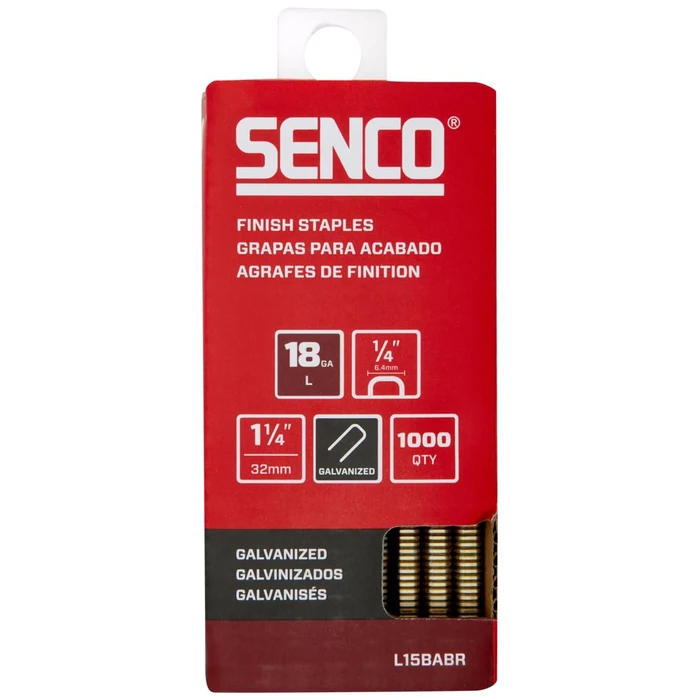 SENCO L15BABR 18 Gauge, 1/4" Crown Finish Staples, 1 1/4 Inch Length, Galvanized, 1,000 Count Pack by Senco - Used - Like New condition - US$9.88