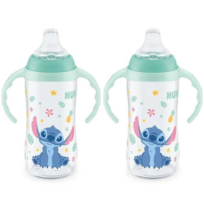 NUK Learner Cup, 10 Oz, Pack of 2, Disney's Stitch - Soft Spout, Easy-Grip Handles, BPA Free, Spill Proof Transition Sippy Cup by NUK - Used - Like New condition - US$13.16