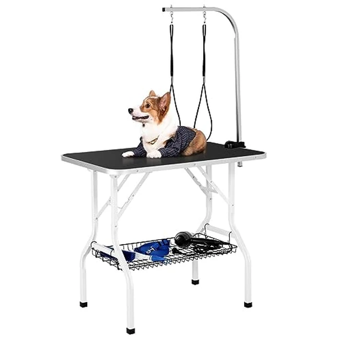 Yaheetech 36'' Dog Grooming Table, Pet Foldable Grooming Table w/Double Loops/Mesh Tray/Adjustable Arm, Black by Yaheetech - Used - Good condition - CA$101.24