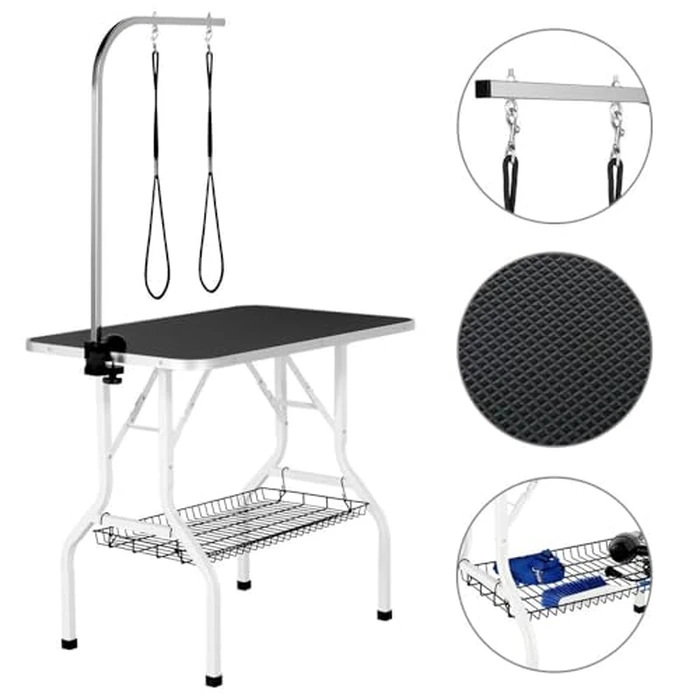 Yaheetech 36'' Dog Grooming Table, Pet Foldable Grooming Table w/Double Loops/Mesh Tray/Adjustable Arm, Black by Yaheetech - Image 4