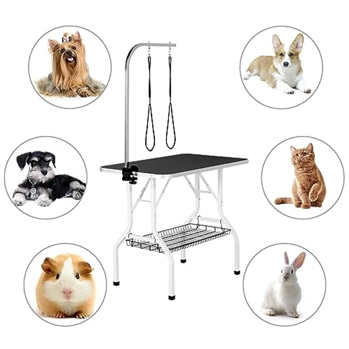 Yaheetech 36'' Dog Grooming Table, Pet Foldable Grooming Table w/Double Loops/Mesh Tray/Adjustable Arm, Black by Yaheetech - Image 9