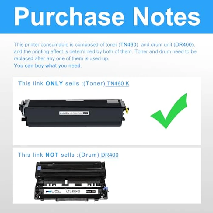 LCL TN-460 Black Toner Cartridge Replacement for Brother TN-460 TN460 TN430 TN-430 for 4100e 4750e 5750e HL-1240 HL-1250 HL-1270N MFC-P2500 MFC-8300 MFC-8500 DCP-1200 DCP-1400 Printer(1-Pack) by LCL - Image 2