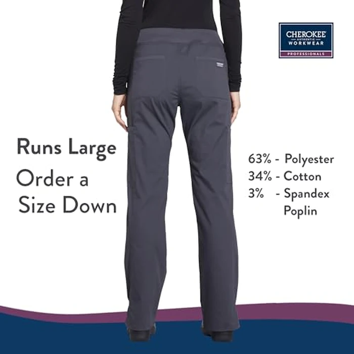 Cherokee Women's Scrub Pants Mid Rise Straight Leg Pull-on Cargo Pant with 6 Pockets & 2-Way Stretch Fabric - WW170T, L Tall, Pewter by Cherokee - Image 2
