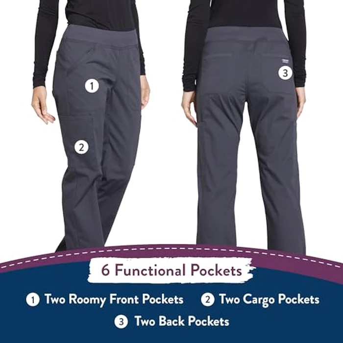 Cherokee Women's Scrub Pants Mid Rise Straight Leg Pull-on Cargo Pant with 6 Pockets & 2-Way Stretch Fabric - WW170T, L Tall, Pewter by Cherokee - Image 5