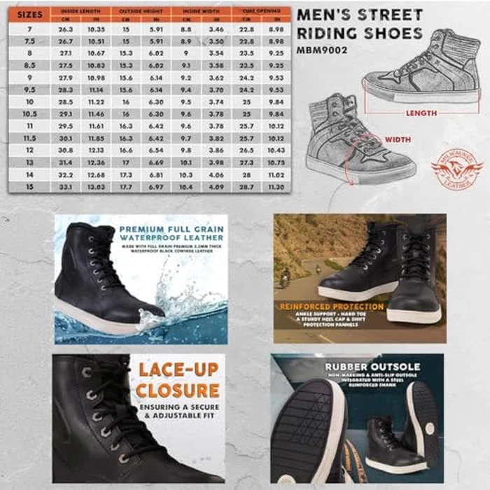 Milwaukee Leather MBM9002 Men's Black Leather Reinforced Street Biker Riding Shoes w/Shift Protect Ankle Support - 10 by Milwaukee Leather - Image 5