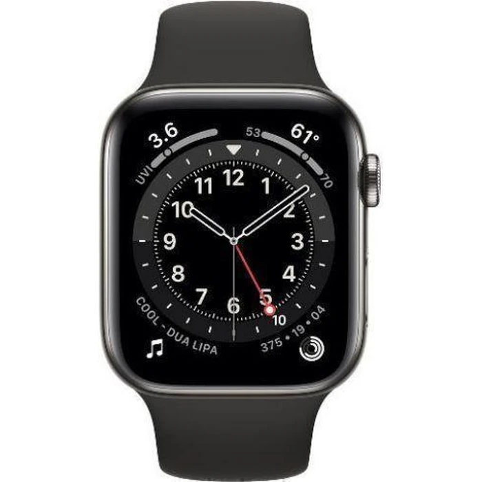 Apple Watch Series 6 (Cellular + GPS) - 32GB - 44mm - Graphite Stainless Steel Case with Black Rubber Sport Band by Apple - Image 1