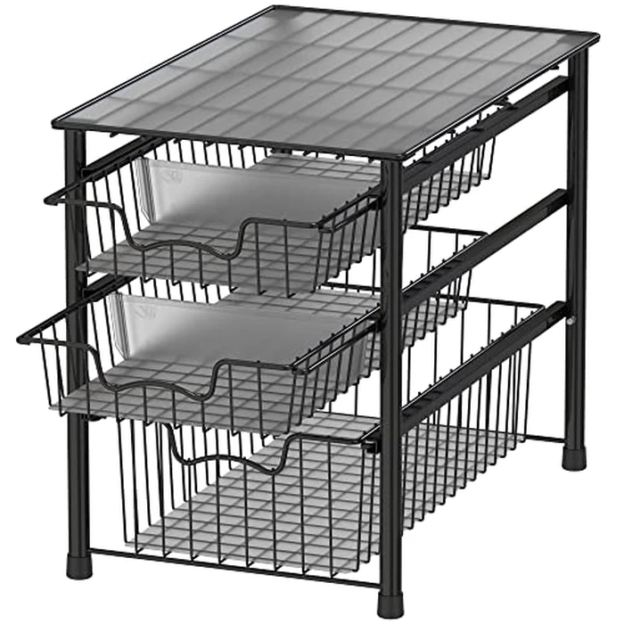 Simple Houseware Stackable 3 Tier Sliding Basket Organizer Drawer, Black by Simple Houseware - Used - Good condition - CA$32.78
