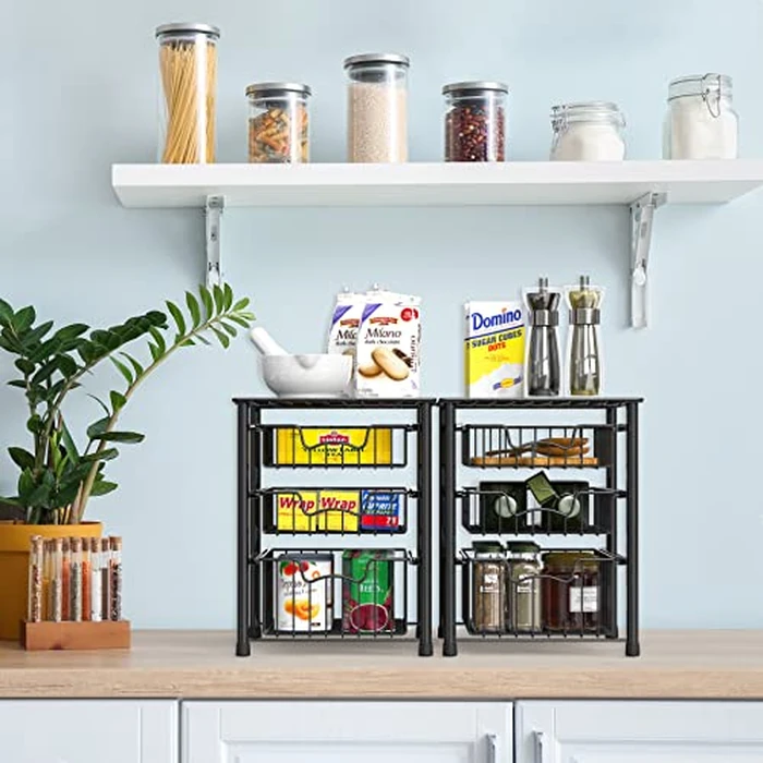 Simple Houseware Stackable 3 Tier Sliding Basket Organizer Drawer, Black by Simple Houseware - Image 2
