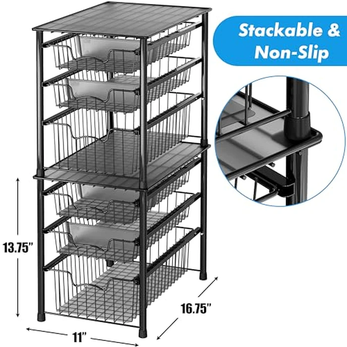 Simple Houseware Stackable 3 Tier Sliding Basket Organizer Drawer, Black by Simple Houseware - Image 3