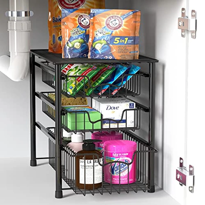 Simple Houseware Stackable 3 Tier Sliding Basket Organizer Drawer, Black by Simple Houseware - Image 4