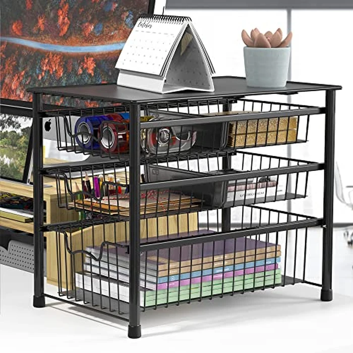 Simple Houseware Stackable 3 Tier Sliding Basket Organizer Drawer, Black by Simple Houseware - Image 5