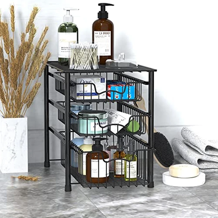 Simple Houseware Stackable 3 Tier Sliding Basket Organizer Drawer, Black by Simple Houseware - Image 6