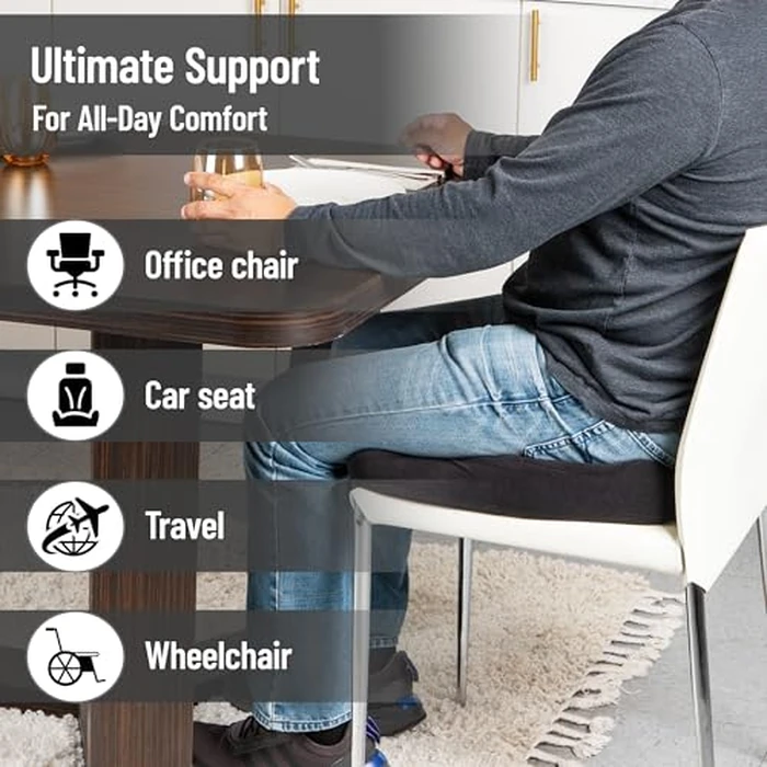 Mind Reader Memory Foam Seat Cushion, Air-Cloud Technology, Ergonomic Pressure Relief for Office, Car, and More, Relieves Hip, Tailbone, Coccyx & Sciatica Pain, 18" L x 16.75" W x 4" H, Black by Mind Reader - Image 4
