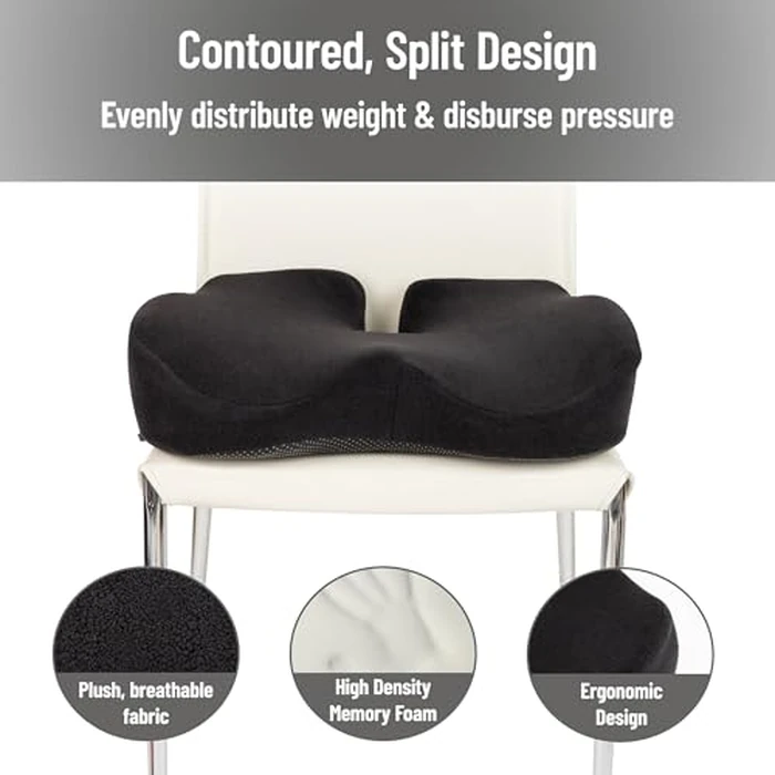 Mind Reader Memory Foam Seat Cushion, Air-Cloud Technology, Ergonomic Pressure Relief for Office, Car, and More, Relieves Hip, Tailbone, Coccyx & Sciatica Pain, 18" L x 16.75" W x 4" H, Black by Mind Reader - Image 5