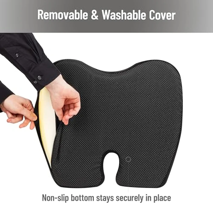 Mind Reader Memory Foam Seat Cushion, Air-Cloud Technology, Ergonomic Pressure Relief for Office, Car, and More, Relieves Hip, Tailbone, Coccyx & Sciatica Pain, 18" L x 16.75" W x 4" H, Black by Mind Reader - Image 6