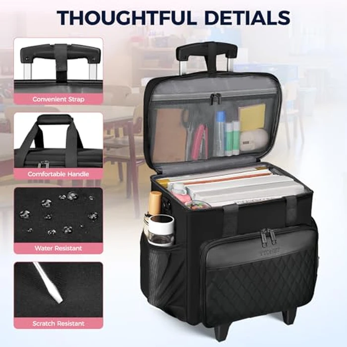 Ytonet Rolling Teacher Bag, Multifunctional Teacher Tote Bag with Detachable Dolly & File Tote, Large Rolling Briefcase with 15.6" Padded Laptop Compartment for Teaching, Office, Work, Craft, Black by Ytonet - Image 6