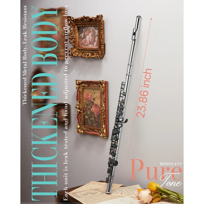 AKLOT Closed-Hole Concert C Flute: Flute Instrument with 16 Keys, Offset G, Smooth Black Nickel Keys, Air-Tight Pads, Include Stylish Leather Hard Case, Cleaning Kit, Stand, Gloves (LUM-MO) by AKLOT - Image 4