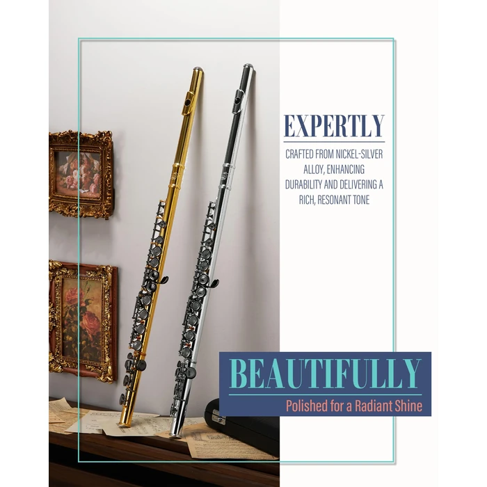 AKLOT Closed-Hole Concert C Flute: Flute Instrument with 16 Keys, Offset G, Smooth Black Nickel Keys, Air-Tight Pads, Include Stylish Leather Hard Case, Cleaning Kit, Stand, Gloves (LUM-MO) by AKLOT - Image 6