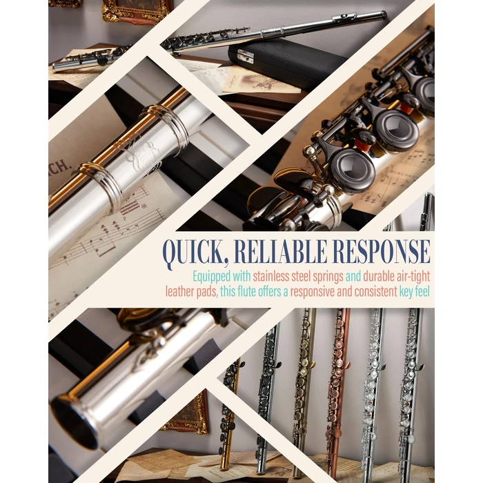 AKLOT Closed-Hole Concert C Flute: Flute Instrument with 16 Keys, Offset G, Smooth Black Nickel Keys, Air-Tight Pads, Include Stylish Leather Hard Case, Cleaning Kit, Stand, Gloves (LUM-MO) by AKLOT - Image 8