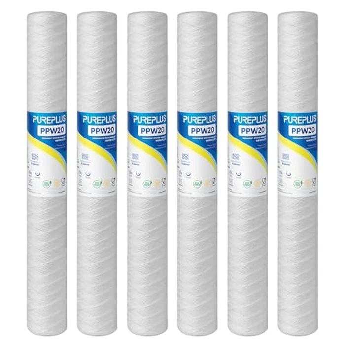 PUREPLUS 5 Micron 2.5" x 20" Whole House String Wound Sediment Filter for Well Water, Replacement Cartridge for Aqua Pure AP110-2C, Pentek P1-20/SP-P1-20/PX01-20, Watts FPMB5-20, WPP-F20-5, 6Pack by PUREPLUS - Used - Very Good condition - CA$48.61