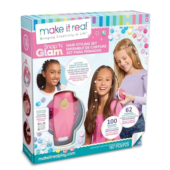 Make It Real: Snap N' Glam Hair Styling Set - Reusable Gems, Accents & Bead Clips, Create Unique Styles for Every Type of Hair, Girls & Kids Ages 8+ by Make It Real - Used - Like New condition - US$17.09