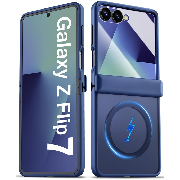 BXYJY for Samsung Galaxy Z Flip 7 Case Magnetic with Hinge Protection, Compatible with MagSafe, Front Screen Protector, Translucent Rugged Men Women Full Protective Phone Case for Galaxy Z Flip7, Blue by BXYJY - Used - Acceptable condition