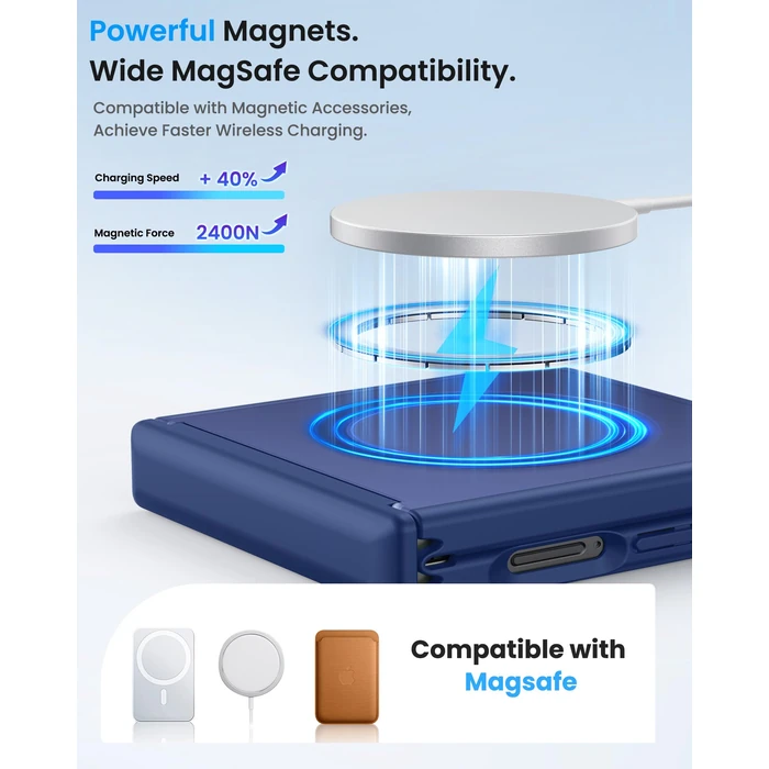 BXYJY for Samsung Galaxy Z Flip 7 Case Magnetic with Hinge Protection, Compatible with MagSafe, Front Screen Protector, Translucent Rugged Men Women Full Protective Phone Case for Galaxy Z Flip7, Blue by BXYJY - Image 3