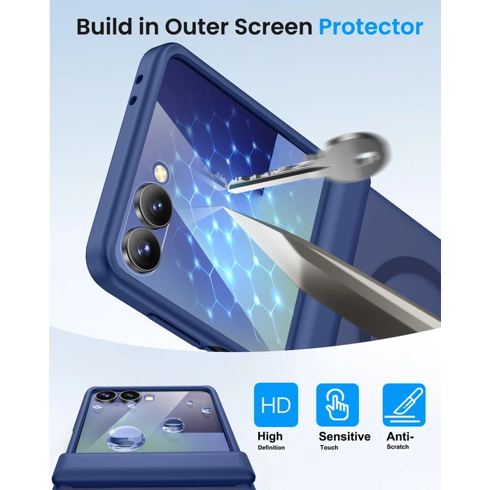 BXYJY for Samsung Galaxy Z Flip 7 Case Magnetic with Hinge Protection, Compatible with MagSafe, Front Screen Protector, Translucent Rugged Men Women Full Protective Phone Case for Galaxy Z Flip7, Blue by BXYJY - Image 4