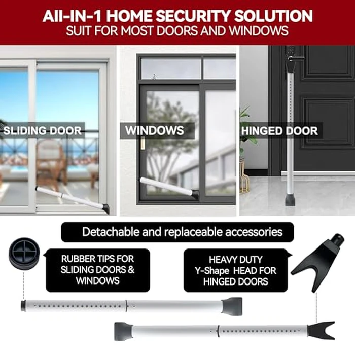 AceMining Upgraded Door Security Bar & Sliding Patio Bar, Heavy Duty Stoppers Adjustable Jammer for Home, Apartment, Travel (1 Pack,White) by AceMining - Image 3