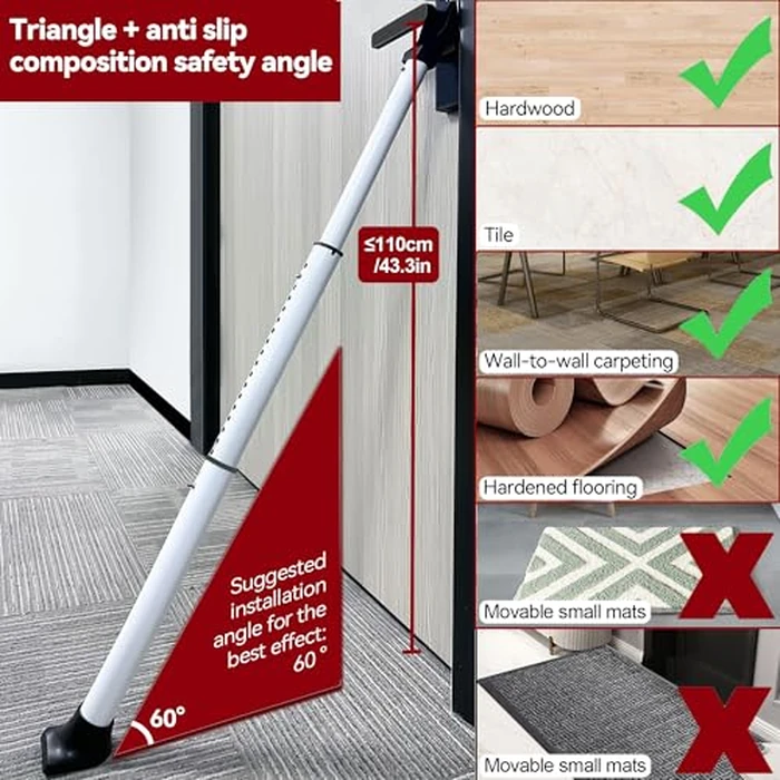 AceMining Upgraded Door Security Bar & Sliding Patio Bar, Heavy Duty Stoppers Adjustable Jammer for Home, Apartment, Travel (1 Pack,White) by AceMining - Image 7