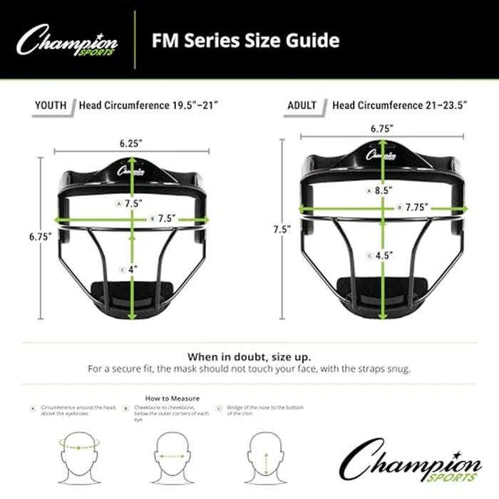 Champion Sports Steel Softball Face Mask - Classic Fielders Masks for Adults - Durable Head Guards - Premium Sports Accessories for Indoors and Outdoors - Black by Champion Sports - Image 2