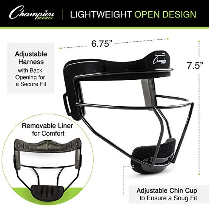 Champion Sports Steel Softball Face Mask - Classic Fielders Masks for Adults - Durable Head Guards - Premium Sports Accessories for Indoors and Outdoors - Black by Champion Sports - Image 3