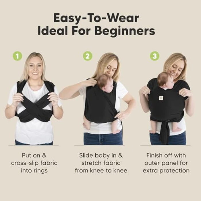 KeaBabies Baby Wrap Carrier Ring Sling - Easy to Wear, Adjustable D-Lite Baby Carrier Newborn to Toddler, Infant Carrying Shirt, Hands Free Bonding, Breathable Fabric Wearing Wrap (Trendy Black) by KeaBabies - Image 6