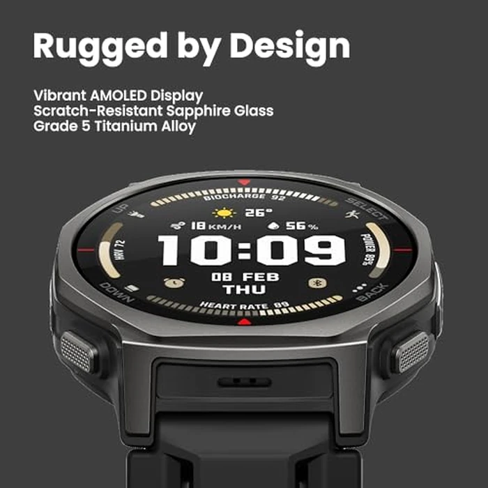 Amazfit T-Rex 3 Pro Outdoor Smart Watch 44mm Sapphire AMOLED Display with Flashlight, Ti Bezel, Dual Band GPS, Offline Maps, 17 Days Battery, 10 ATM, 180+ Sports Mode for Android & iPhone, Black by Amazfit - Image 2