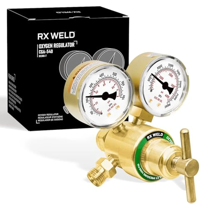 RX WELD Oxygen Regulator Welding Gas Gauges CGA 540 Inlet Oxy for V-Style Torch Cutting Kit, T-Handle by RX WELD - Used - Like New condition - US$28.49