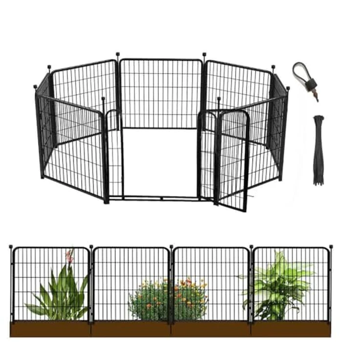 Getlay 48 in(H) Decorative Garden Fence with Gate,8 Panels Total 17.7 Ft(L) Heavy Duty Iron Animal Barrier Fence for Yard,Suitable for Indoor Pet Or Outdoor Dog Fencing, Garden Border Fence by Getlay - Used - Very Good condition - US$115.78