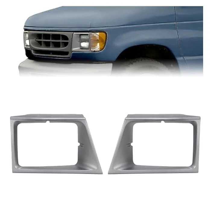 HECASA Headlight Bezel Compatible with 1997-2002 Ford E-150 E-250 E-350 Econoline FO2512158 FO2513158 F7UZ13052AAA F7UZ13064AAA Headlamp Door Driver & Passenger Side Plastic(ABS) Silvery by HECASA - Used - Very Good condition