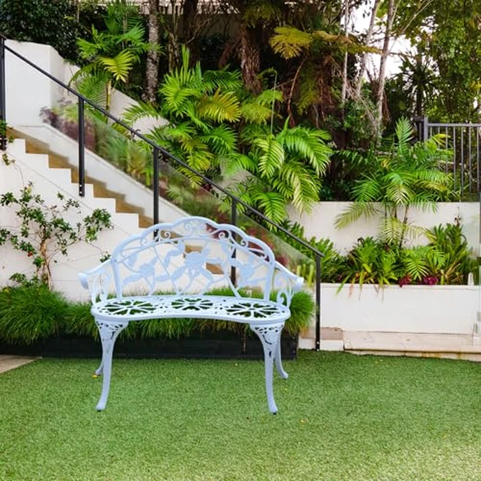 WILOUNGE Cast Aluminium Outdoor Bench, Rose Garden Bench for Patio,Park,Lawn,Yard (White) by WILOUNGE - Image 4