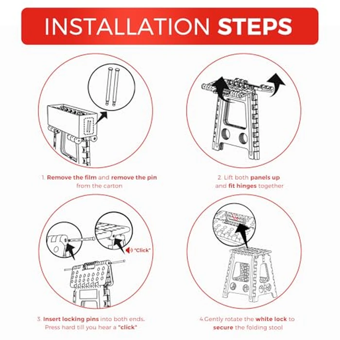 ACKO Folding Step Stool Foldable 17.5 Inch 400 lbs Capacity, Plastic Stools for Adults and Kids, Collapsible Stools for Kitchen, Stepping Stool with Handle (Black) by ACKO - Image 6